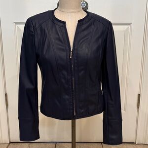 White House Black Market Navy Faux Leather Jacket Sz 4